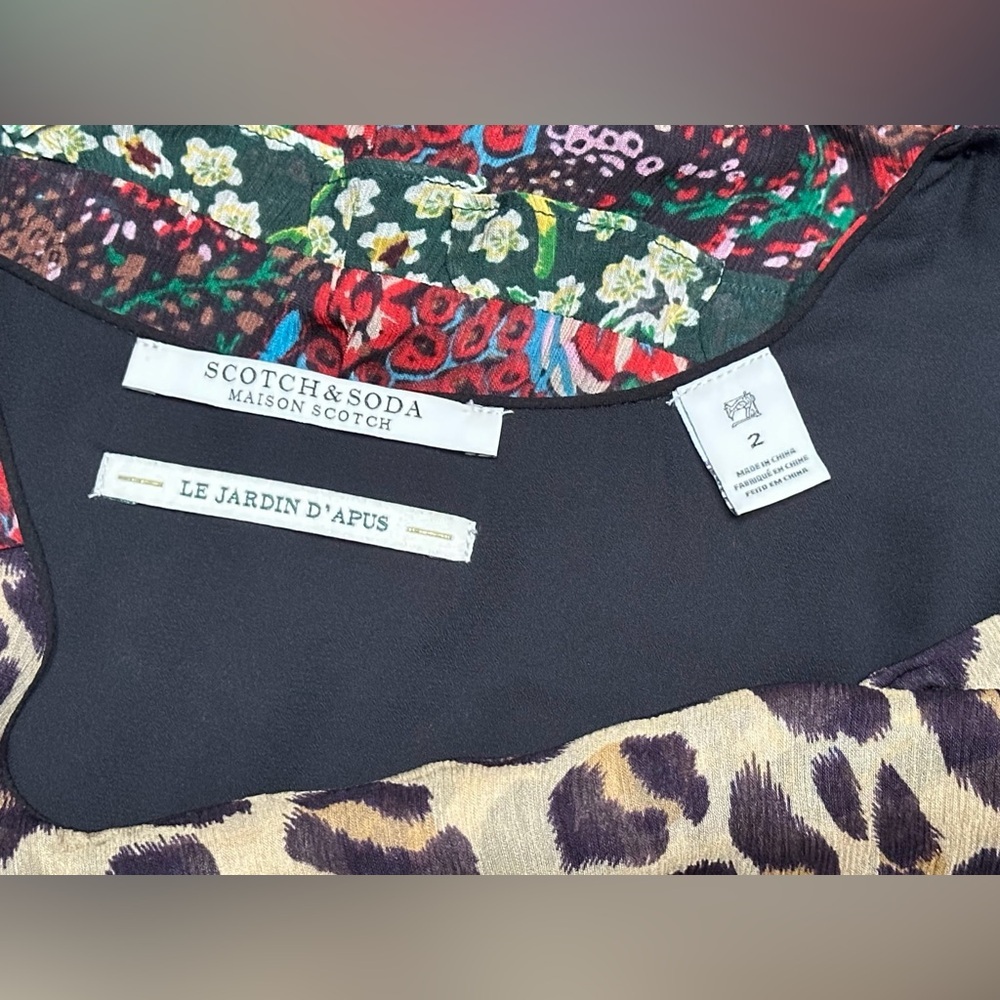 Anthropologie Scotch & Soda Leopard & Lillies Floral Long Sleeve Mini Dress Chic - Picture 15 of 16